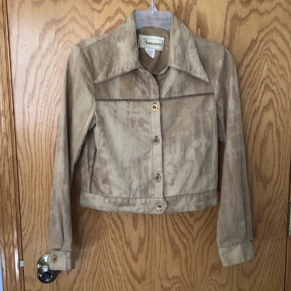 Vintage Western Themed Tan Denim Jacket Bronson of California - - Picture 4 of 14